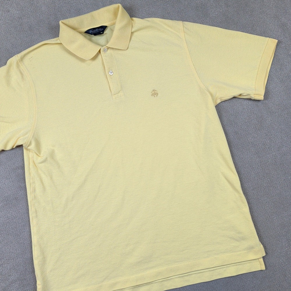 Brooks Brothers Size L Mens Yellow Cotton Pique Short Sleeve Golden Fleece Polo